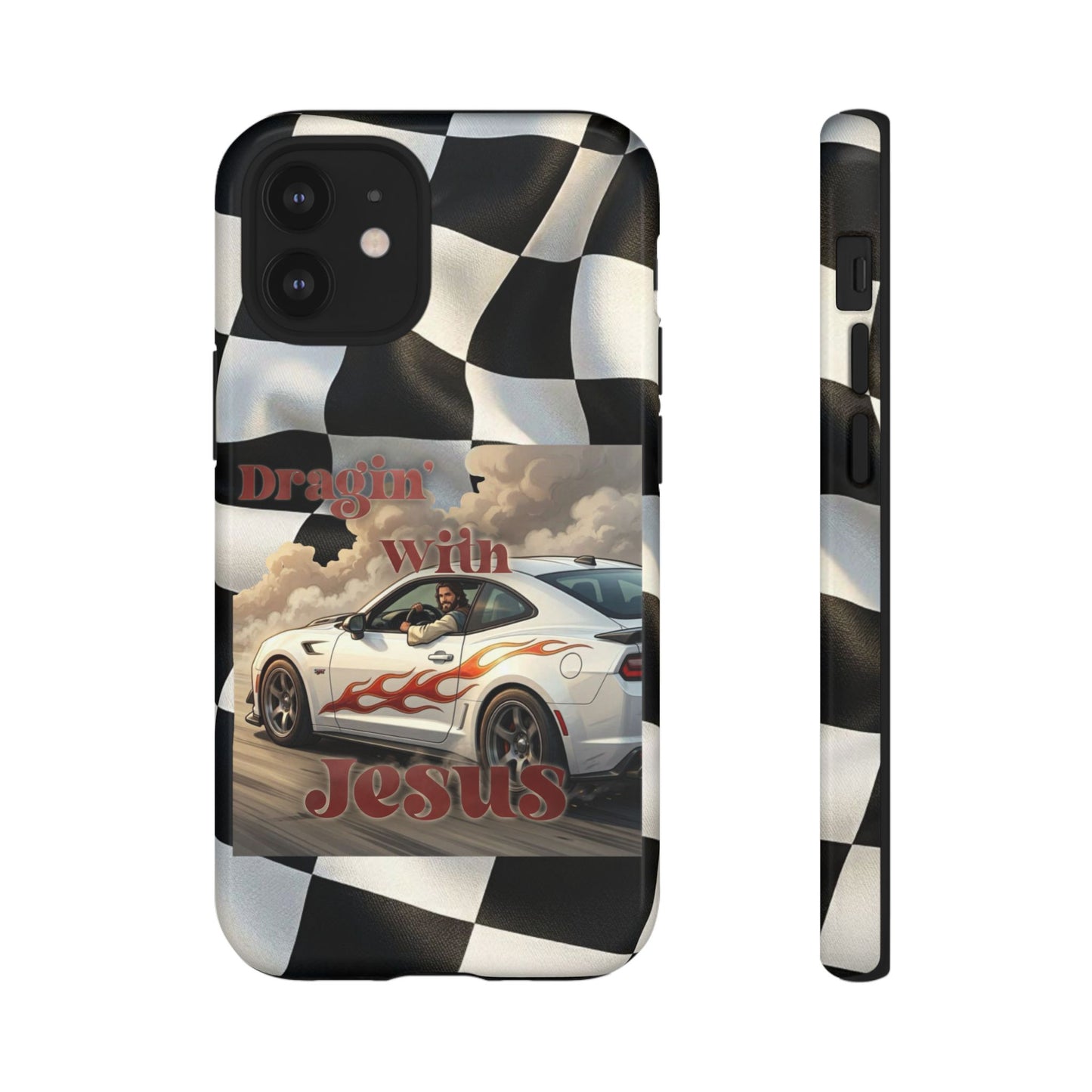 Phone Case — 'Dragin' With Jesus' Racing Checkered Design - iPhone