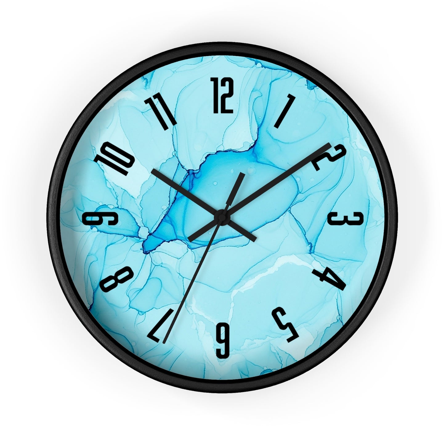 Blue Marble Wall Clock — Abstract Aqua Alcohol Ink Home Decor Clock