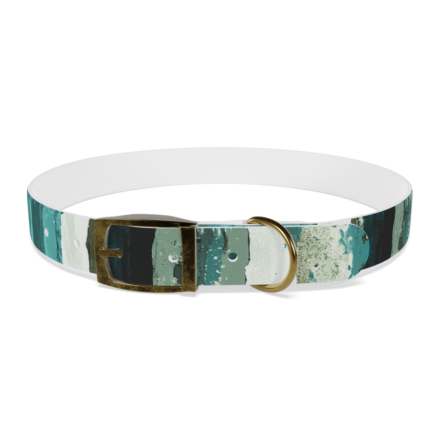 Teal Striped Abstract Dog Collar — Watercolor Brushstroke Pattern