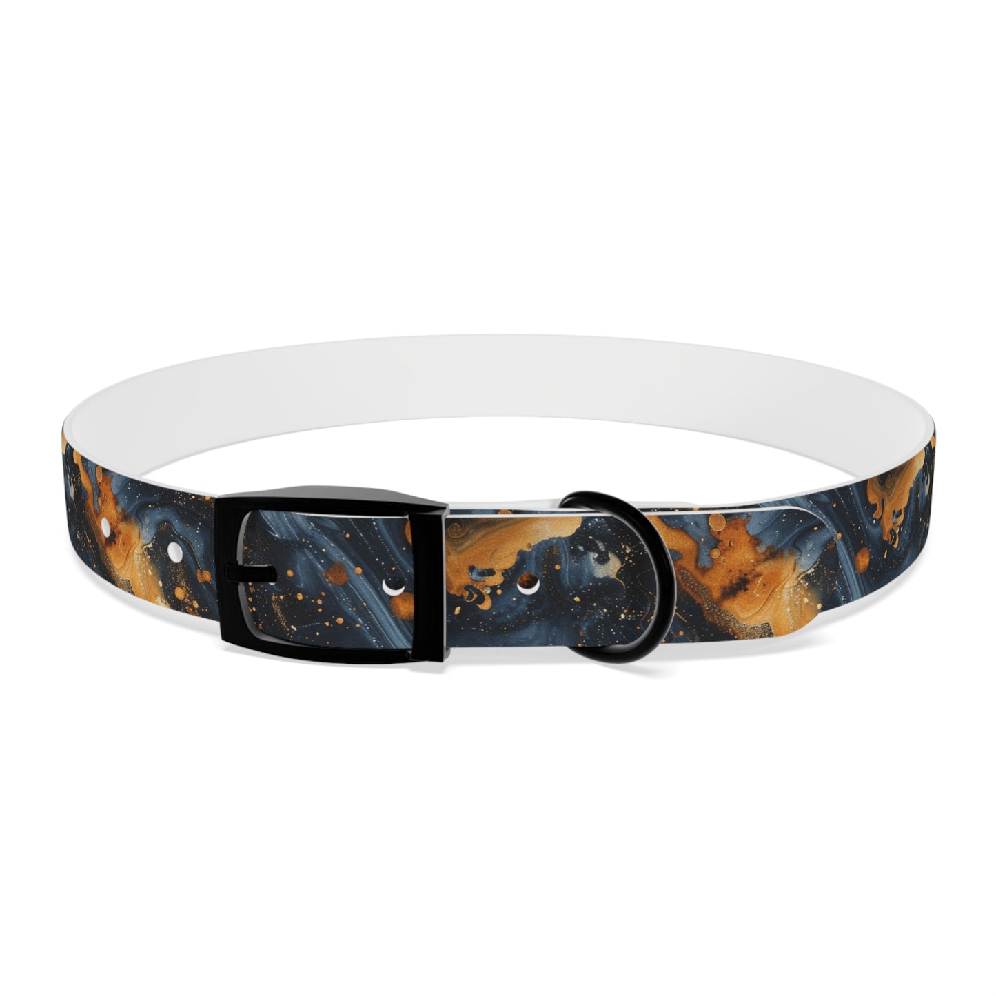 Celestial Marbled Dog Collar — Black & Gold Abstract Galaxy Pattern