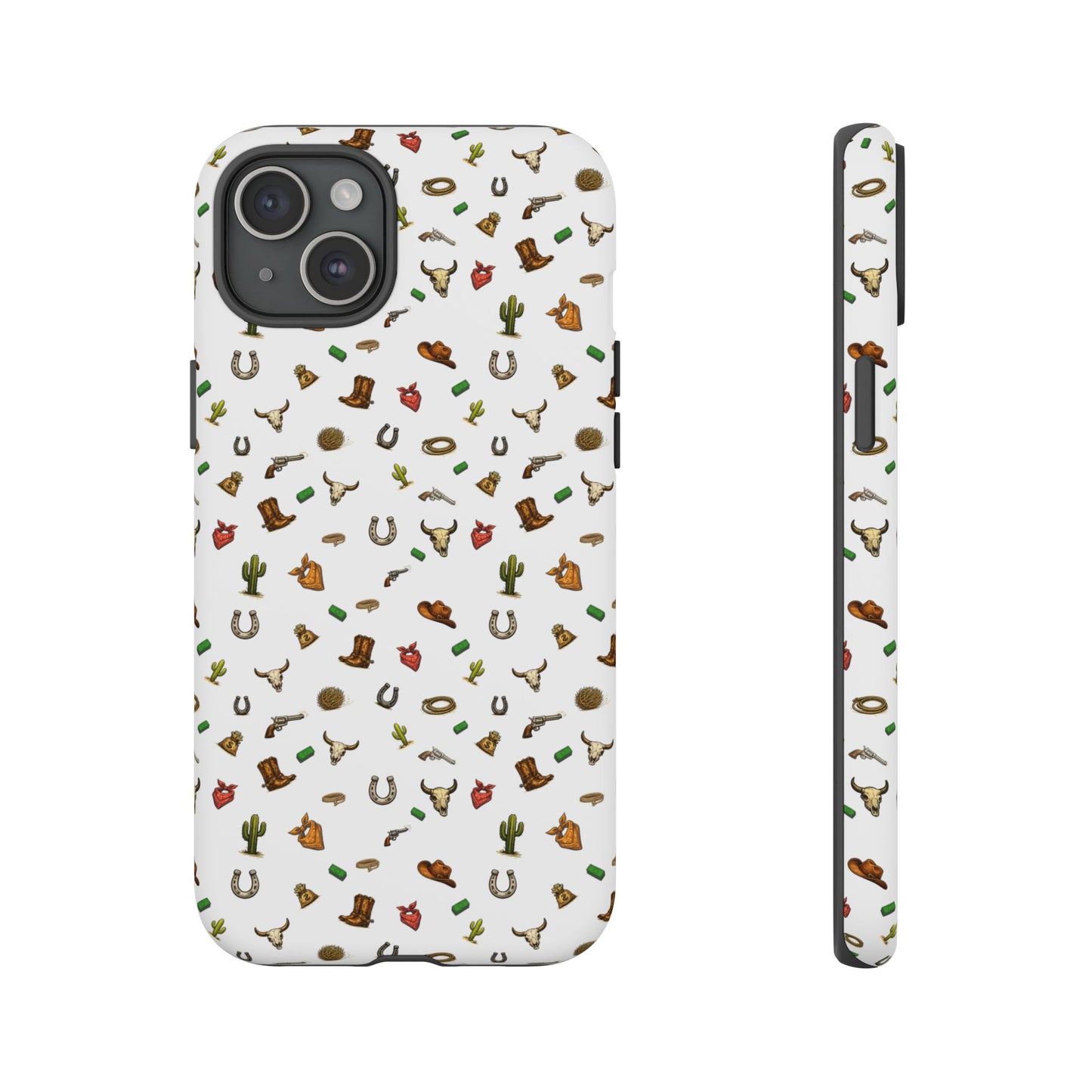 Western Cowboy Pattern Phone Case — Rodeo Hat, Horseshoe & Cactus Tough Case