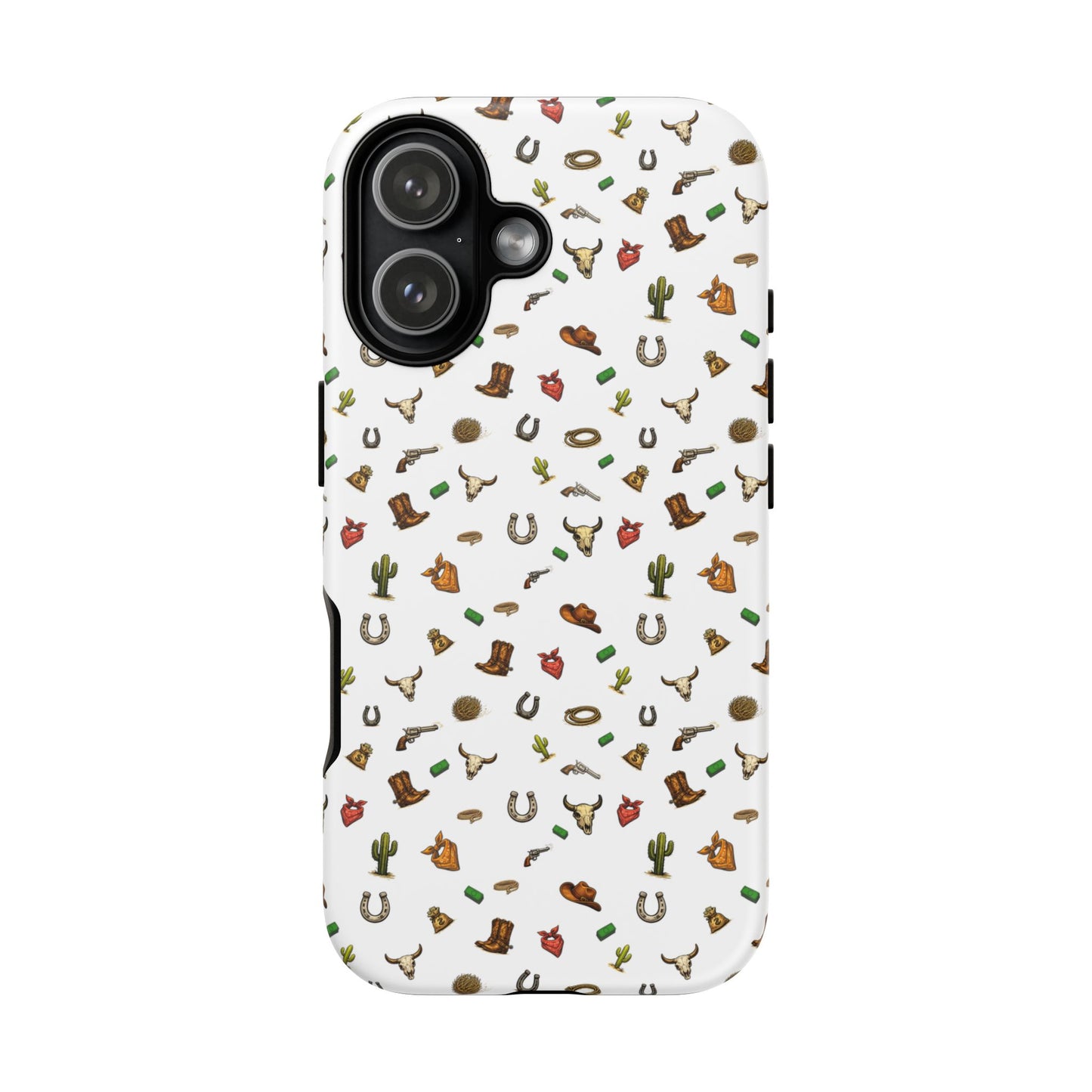 Western Cowboy Pattern Phone Case — Rodeo Hat, Horseshoe & Cactus Tough Case