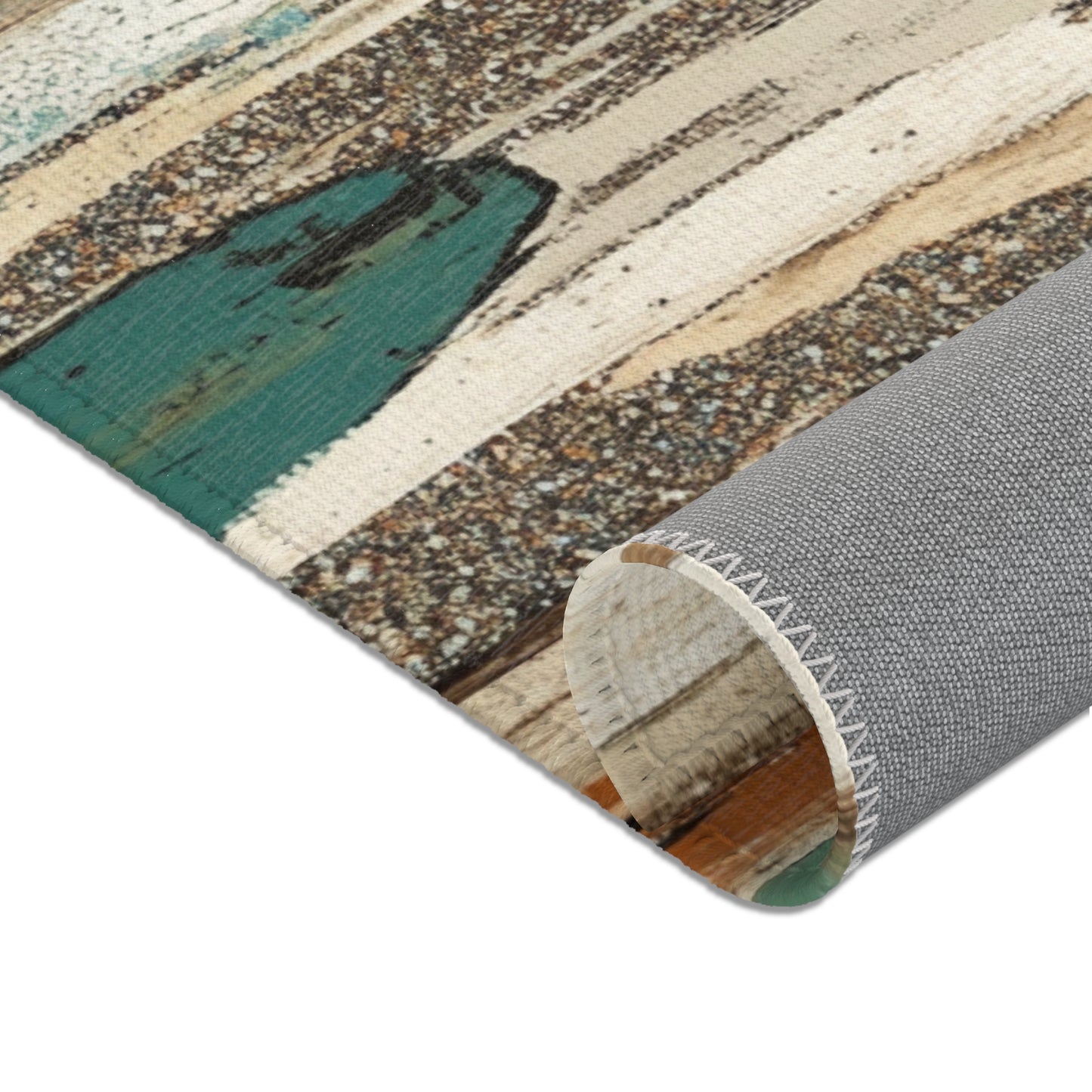 Boho Teal & Rust Brushstroke Area Rug