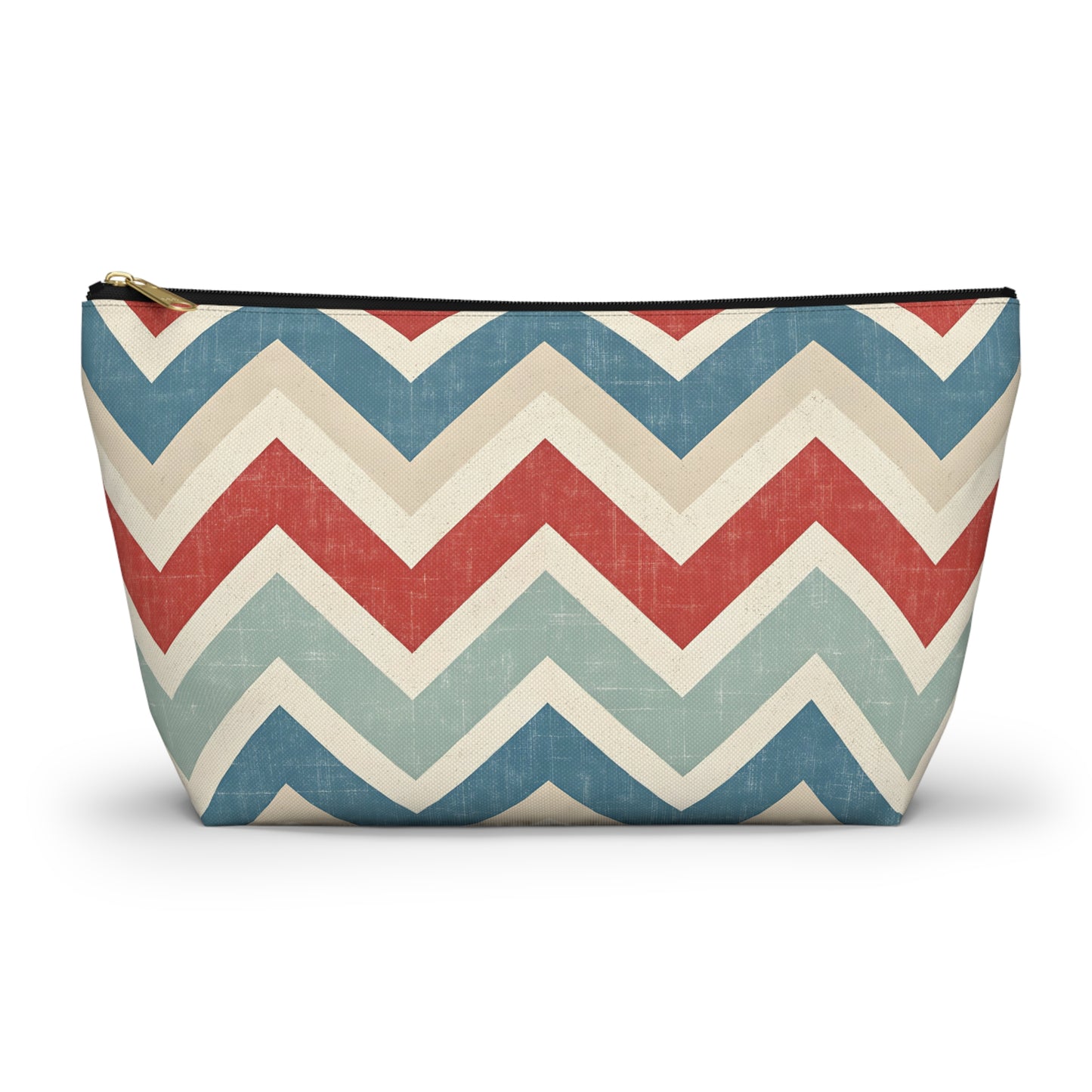 Chevron Accessory Pouch (T-Bottom) – Vintage Red, Blue & Cream Cosmetic Bag