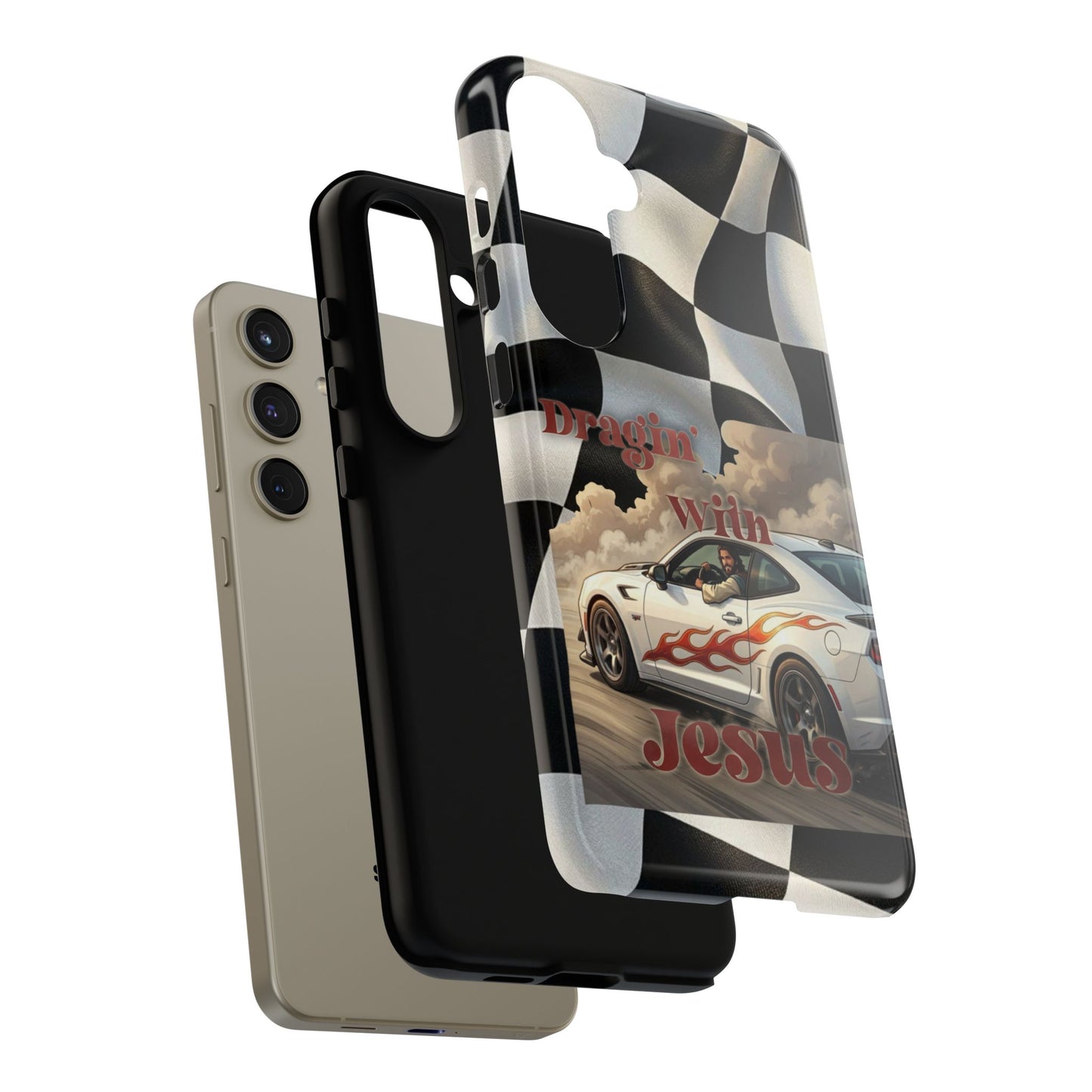 Phone Case — "Dragin' With Jesus" Racing Checkered flag - Samsung / Google phones