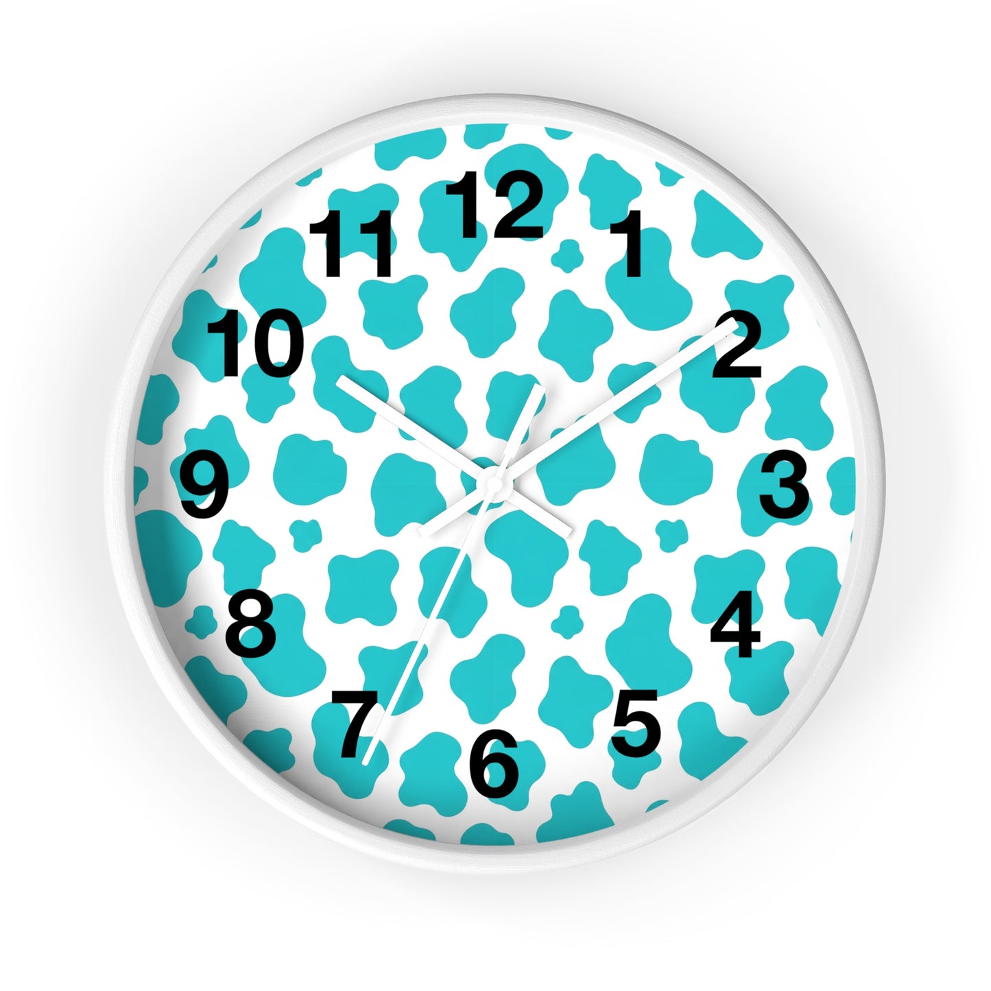 Teal cow Print Wall Clock — Modern Animal-Print Timepiece for Home Decor