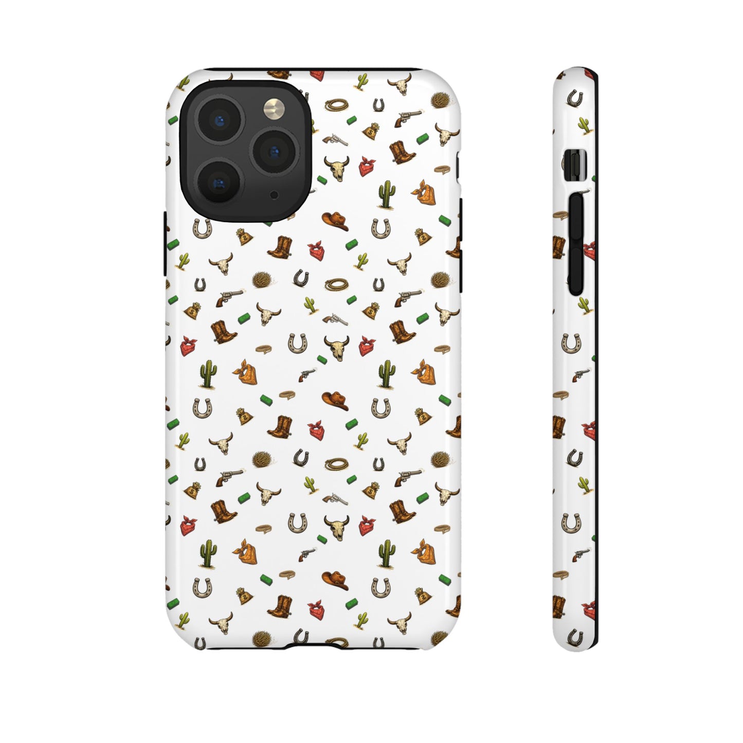 Western Cowboy Pattern Phone Case — Rodeo Hat, Horseshoe & Cactus Tough Case