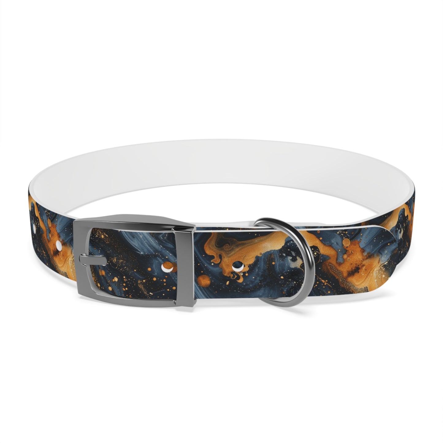 Celestial Marbled Dog Collar — Black & Gold Abstract Galaxy Pattern