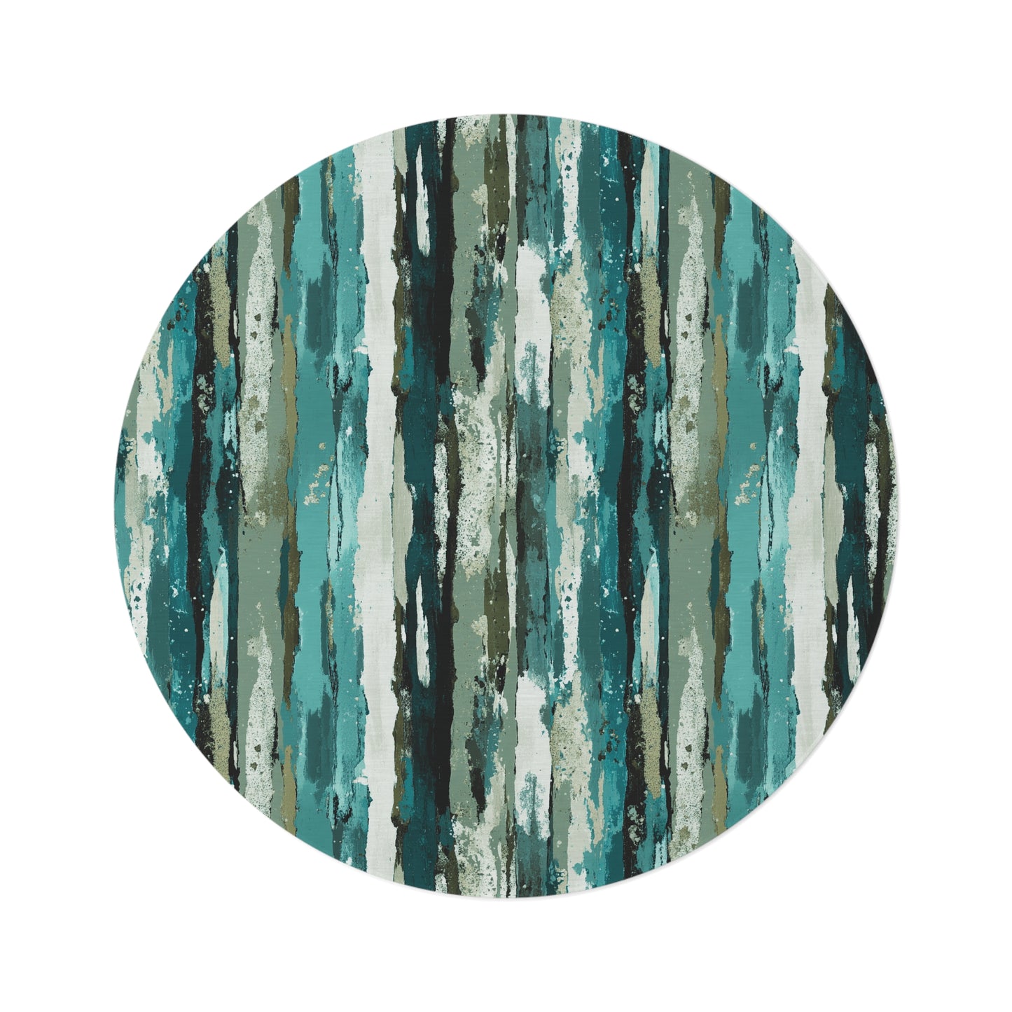 Abstract Teal Stripe Round Rug — Modern Coastal Accent Rug