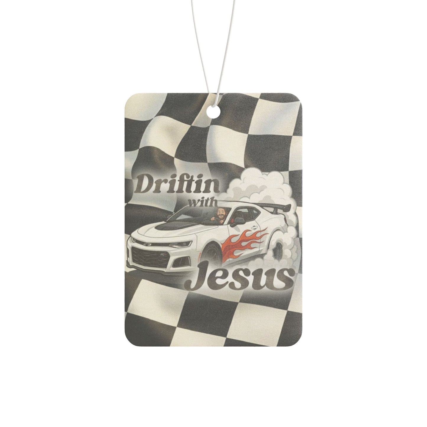 Car Air Freshener — "Driftin' with Jesus" Racing Checkered Scent