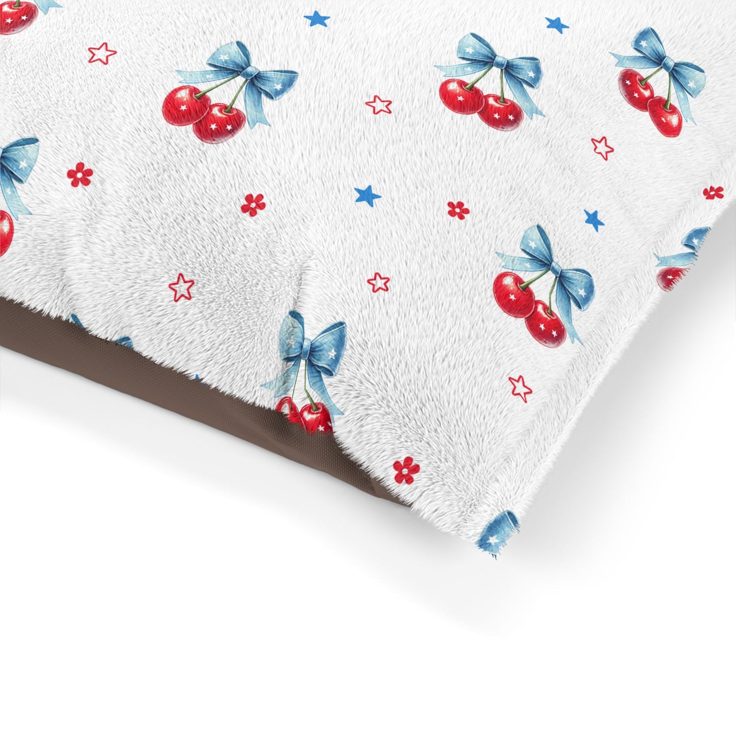 Cherry Bow Pet Bed — Cute Red Cherry Pattern Dog & Cat Cushion