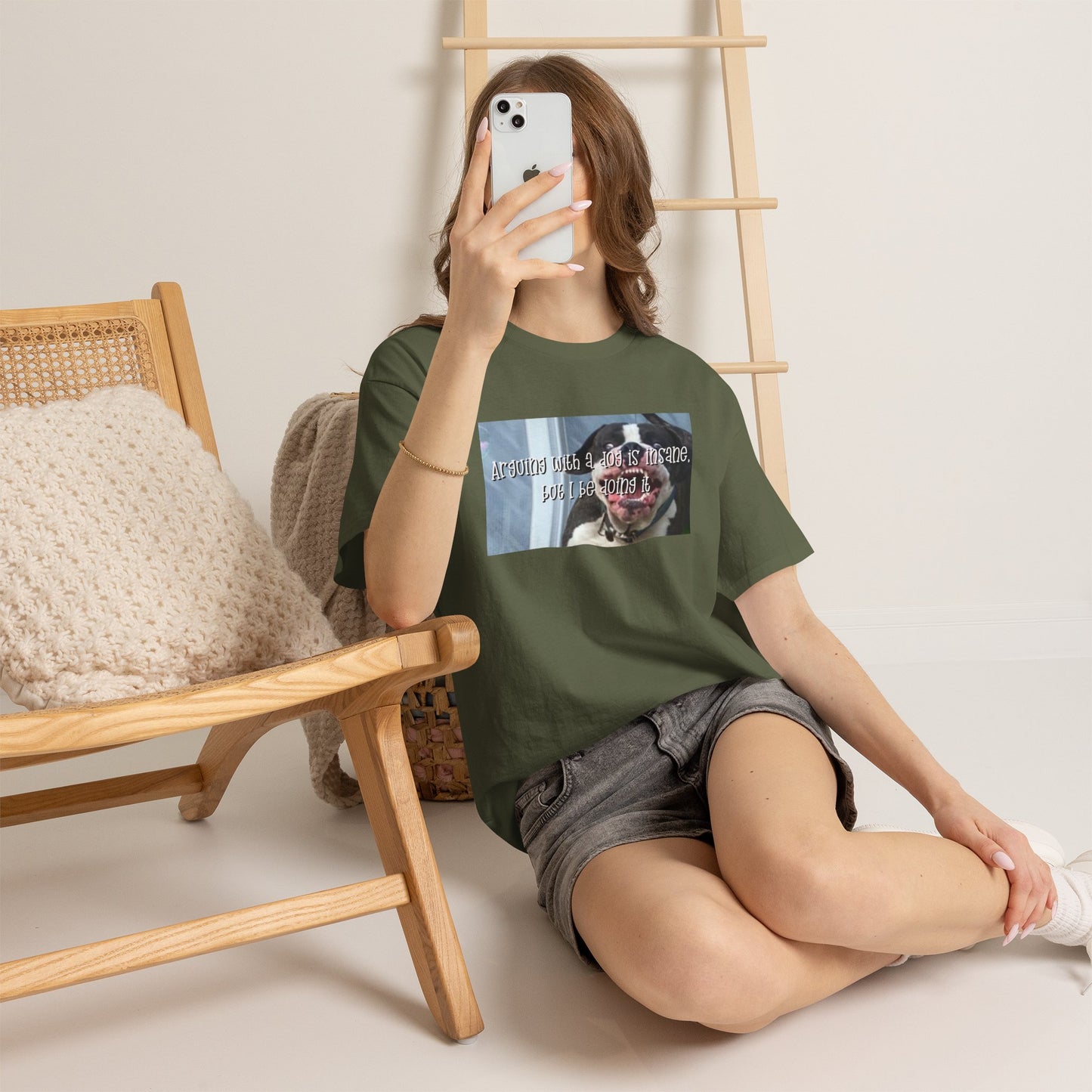 Funny Dog Meme T‑Shirt – “Arguing with a dog is insane but I be doin it” Graphic Tee