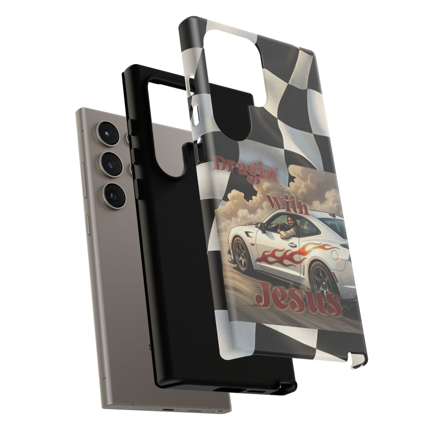 Phone Case — "Dragin' With Jesus" Racing Checkered flag - Samsung / Google phones