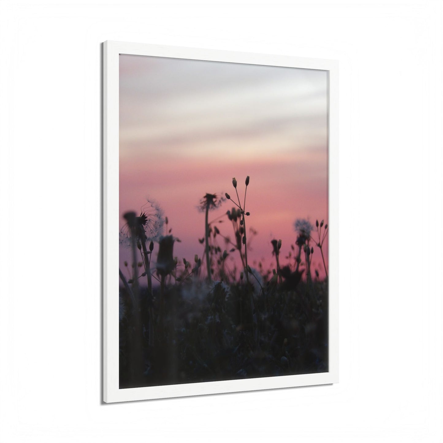 Sunset Meadow Framed Poster — Pink Sky Wildflower Wall Art