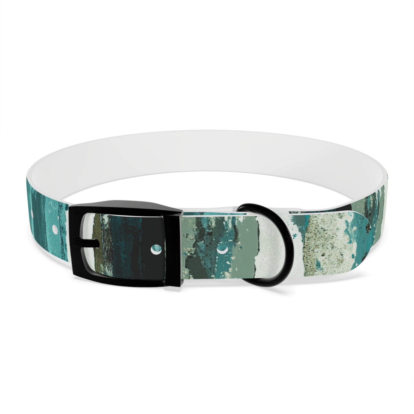 Teal Striped Abstract Dog Collar — Watercolor Brushstroke Pattern