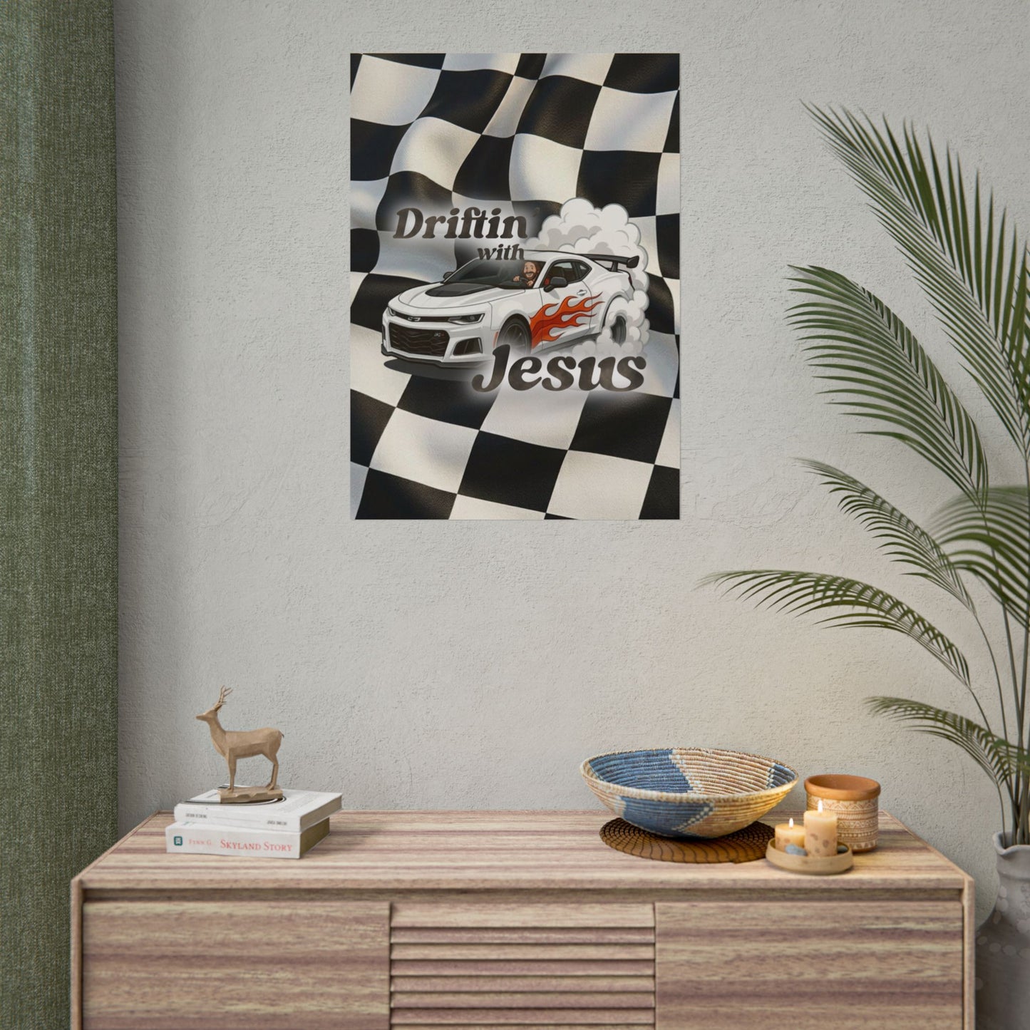 Rolled Poster — "Driftin' with Jesus" Racing Car Wall Art