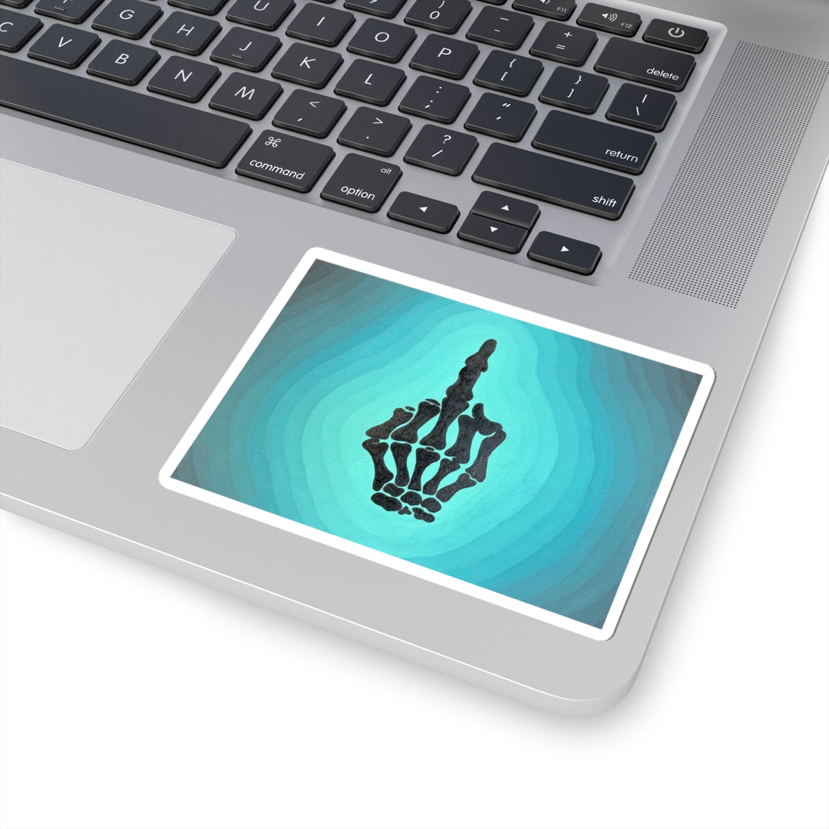 Skeleton Middle Finger Sticker — Funny Gothic Kiss-Cut Laptop Decal