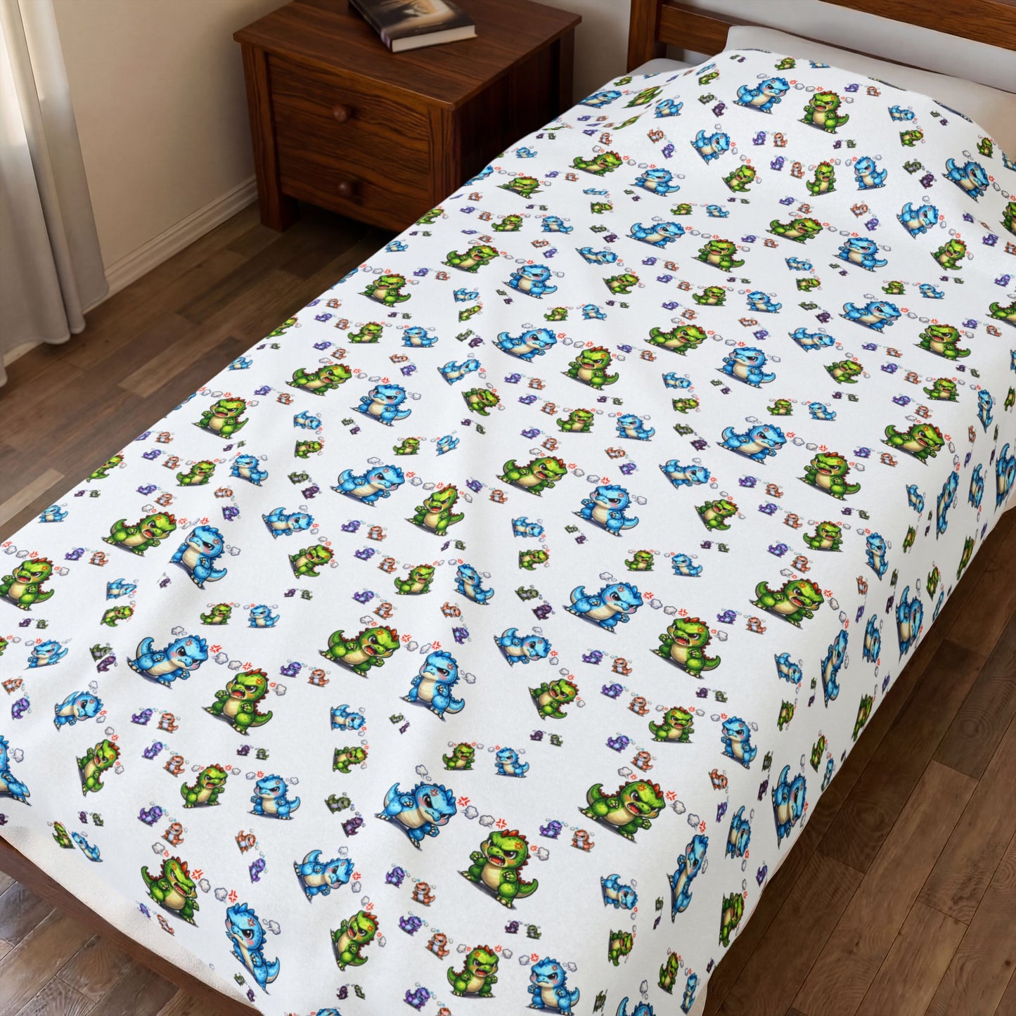Plush Blanket — Cute Dino Pattern Velveteen Throw