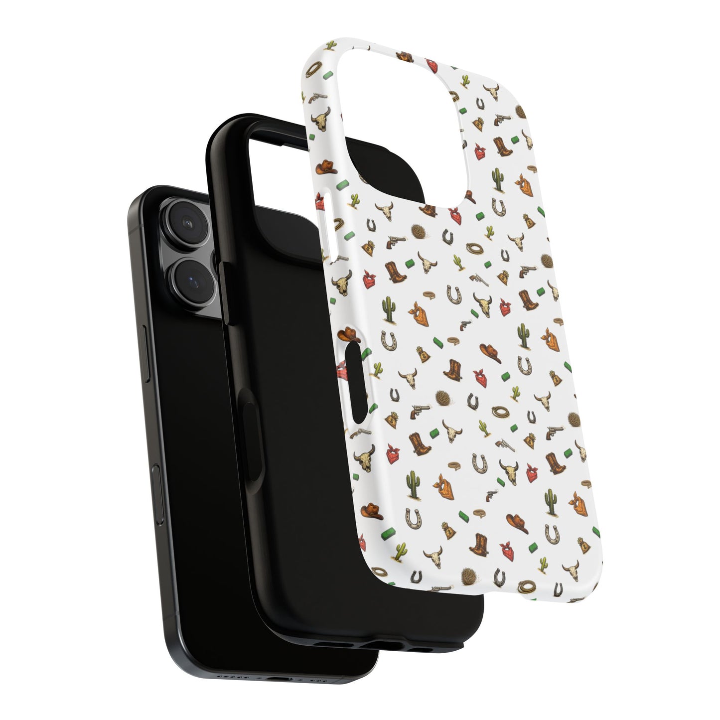 Western Cowboy Pattern Phone Case — Rodeo Hat, Horseshoe & Cactus Tough Case