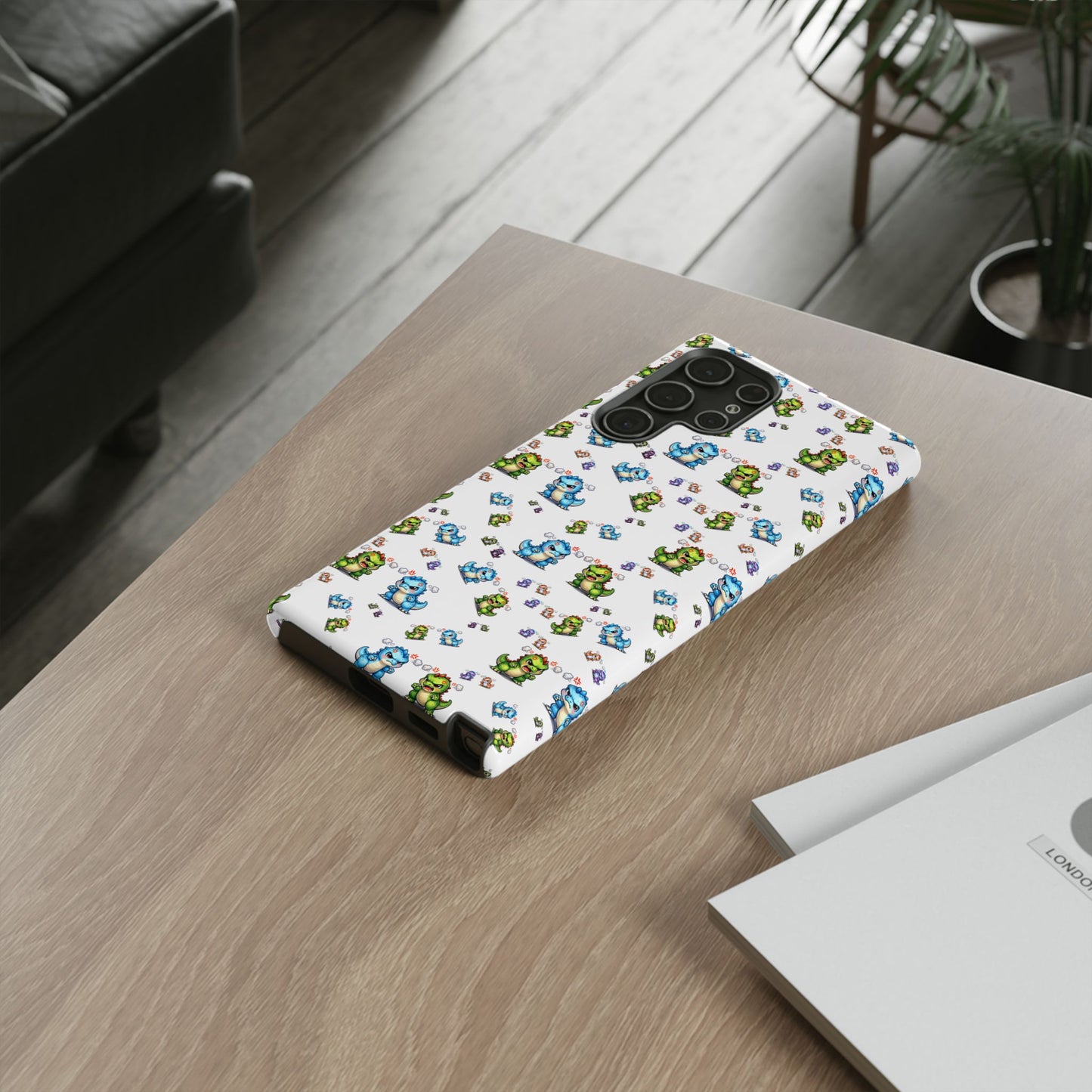 Cute Dino Pattern Phone Case — Playful Cartoon Dinosaur Tough Phone Cover