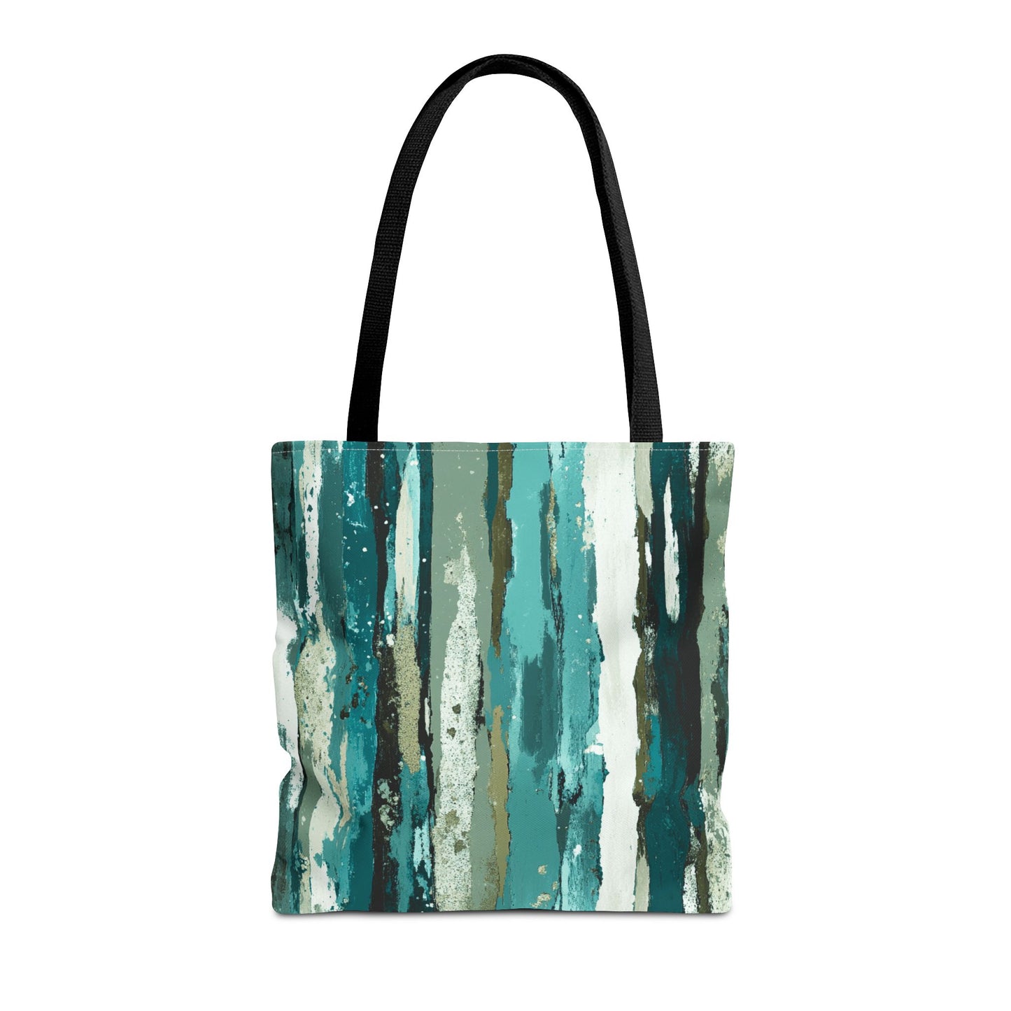 Abstract Teal Stripes Tote Bag — Vertical Brushstroke Pattern