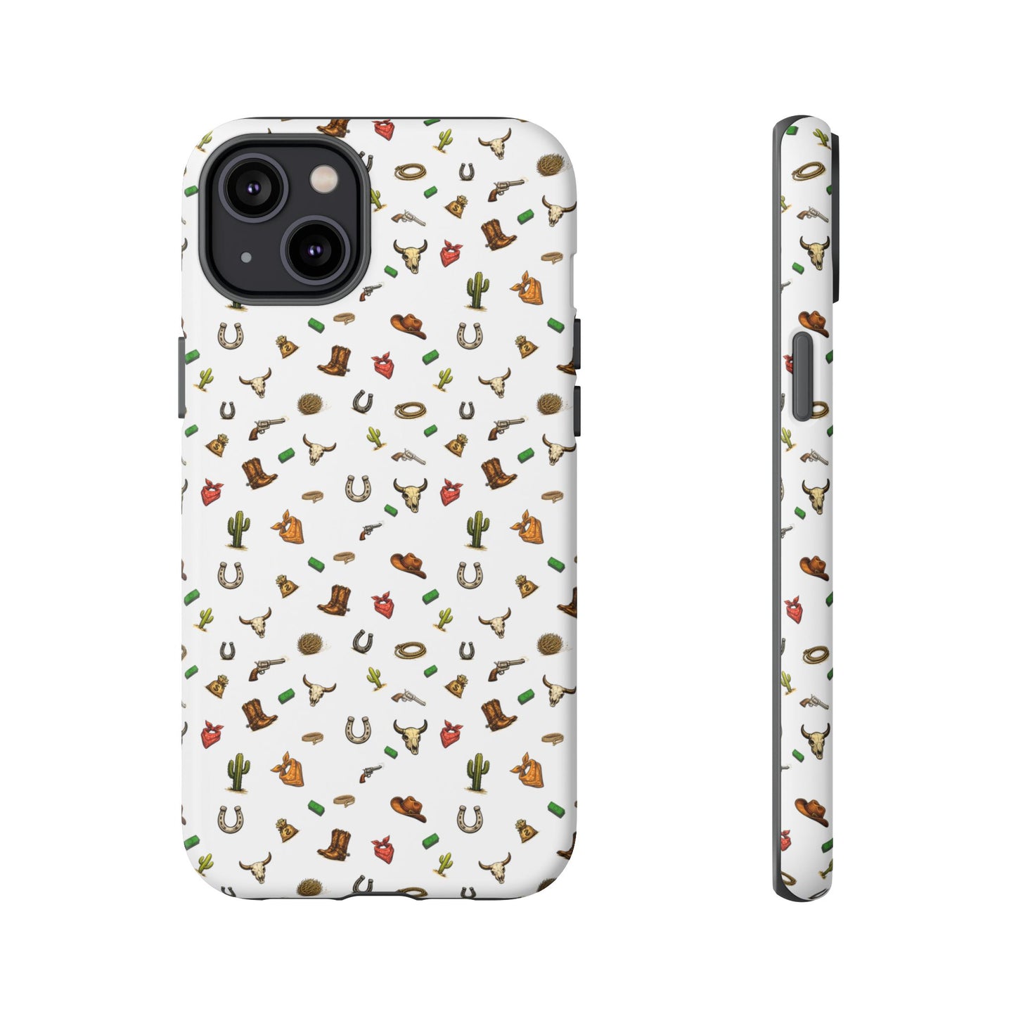 Western Cowboy Pattern Phone Case — Rodeo Hat, Horseshoe & Cactus Tough Case