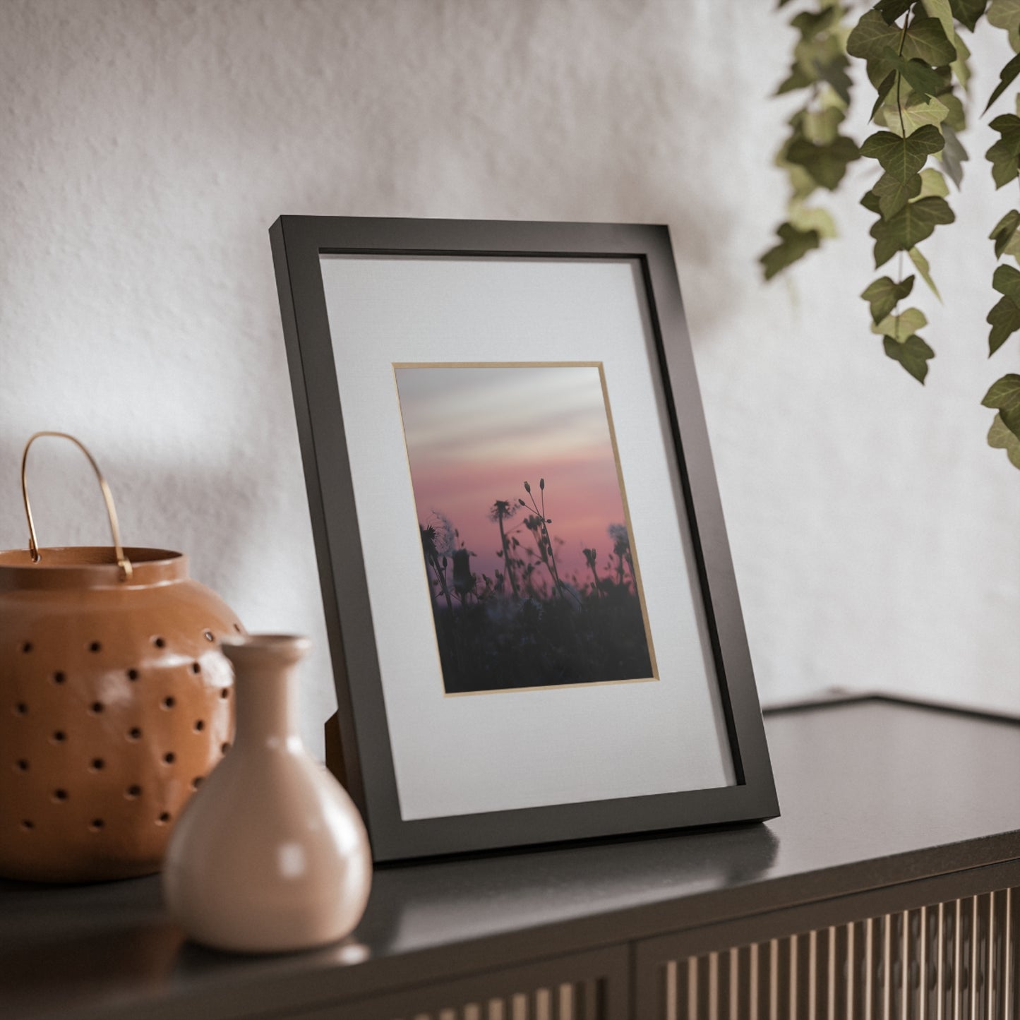 Sunset Wildflowers Framed Poster — Black Frame Wall Art