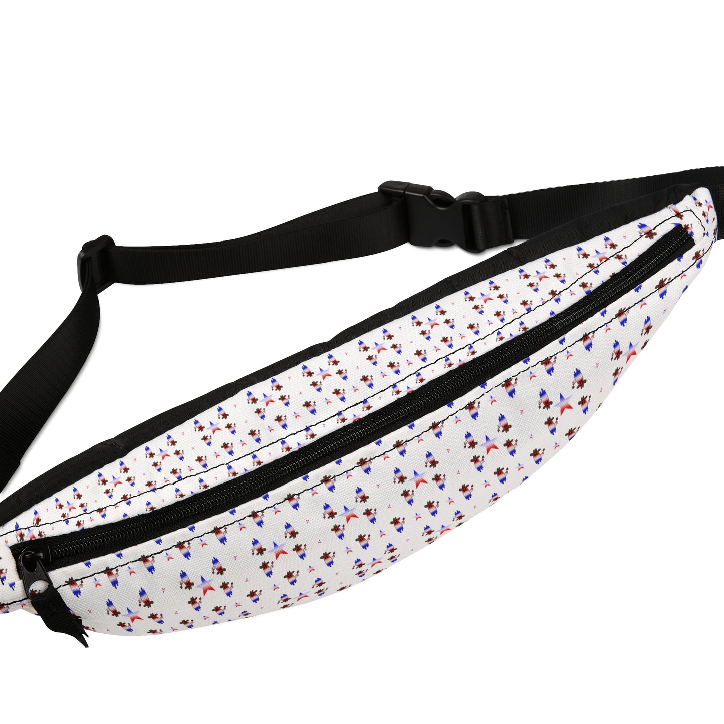 Fanny Pack — Petite Floral Pattern Waist Bag, White with Tiny Red & Blue Flowers