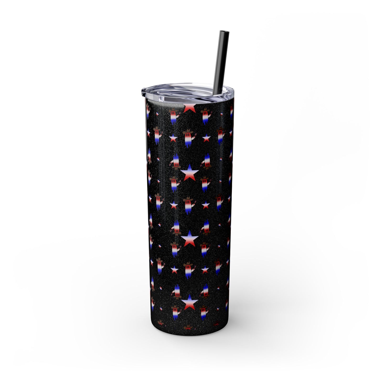 Patriotic Ghost Skinny Tumbler 20oz — Fourth of July Red White Blue Straw Cup