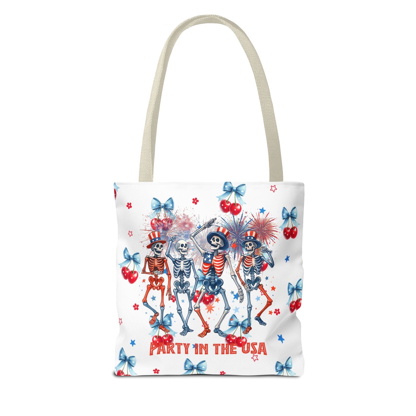 Patriotic Skeletons Tote Bag — "Party in the USA" 4th of July All-Over Print