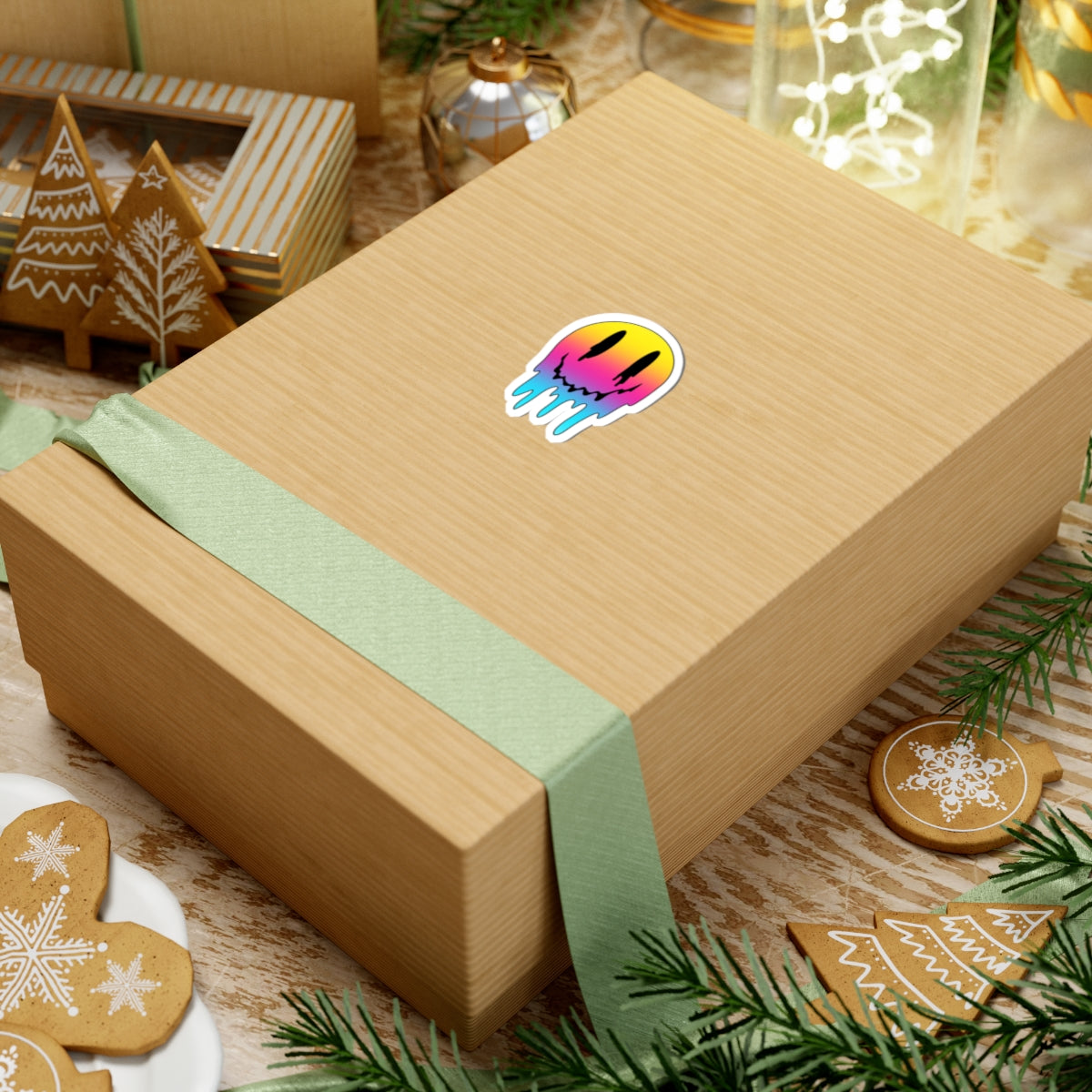 Dripping Rainbow Smiley Sticker — Melted Grunge Laptop Decal
