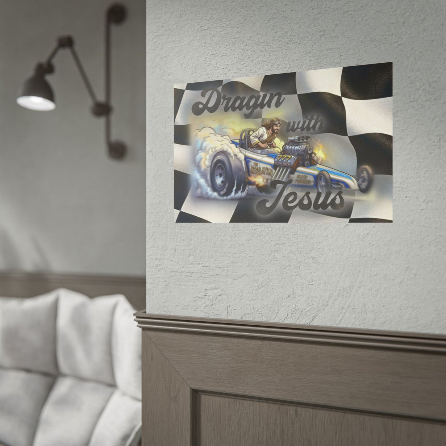 Dragin' With Jesus Dragster Poster — Checkered Flag Racing Wall Art
