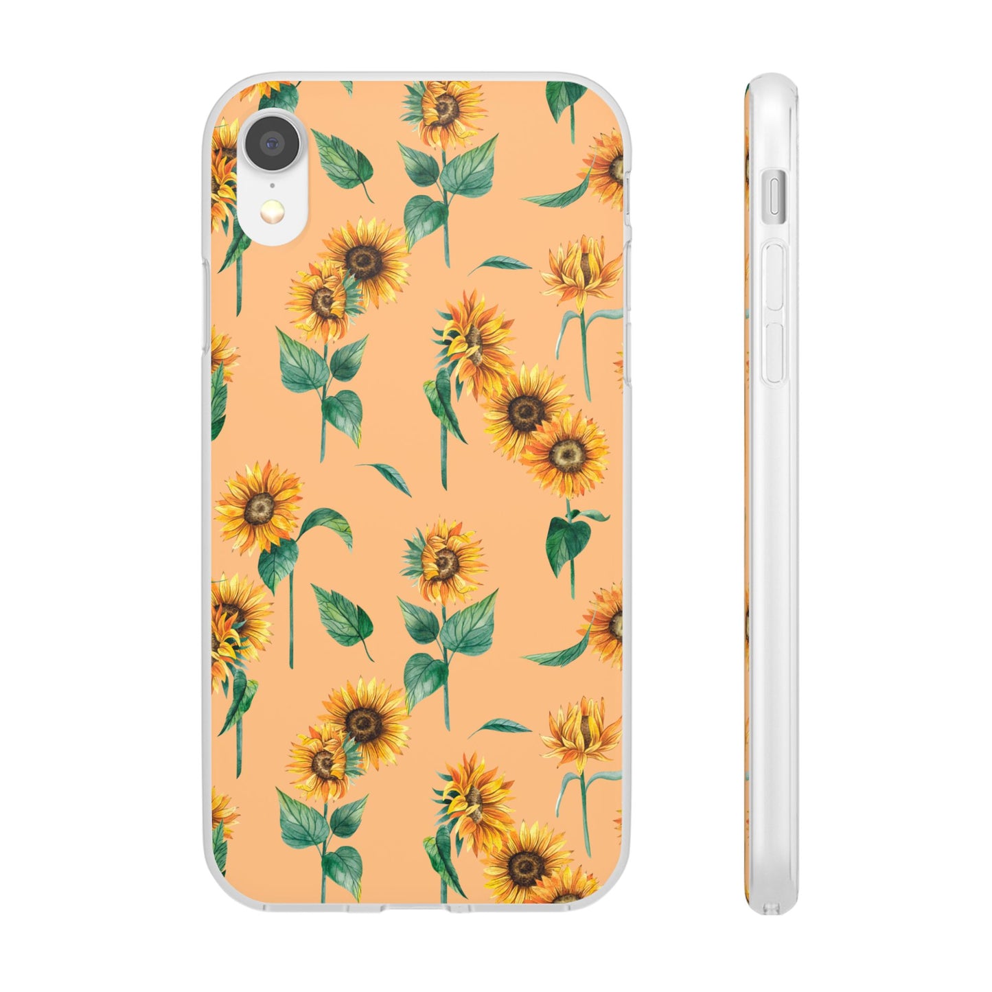 Sunflower Pattern Flexi Case — Floral Phone Case on Peach Background