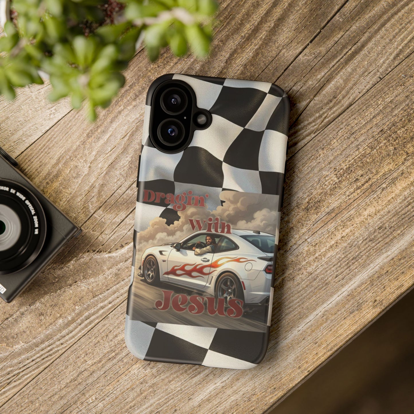Phone Case — 'Dragin' With Jesus' Racing Checkered Design - iPhone