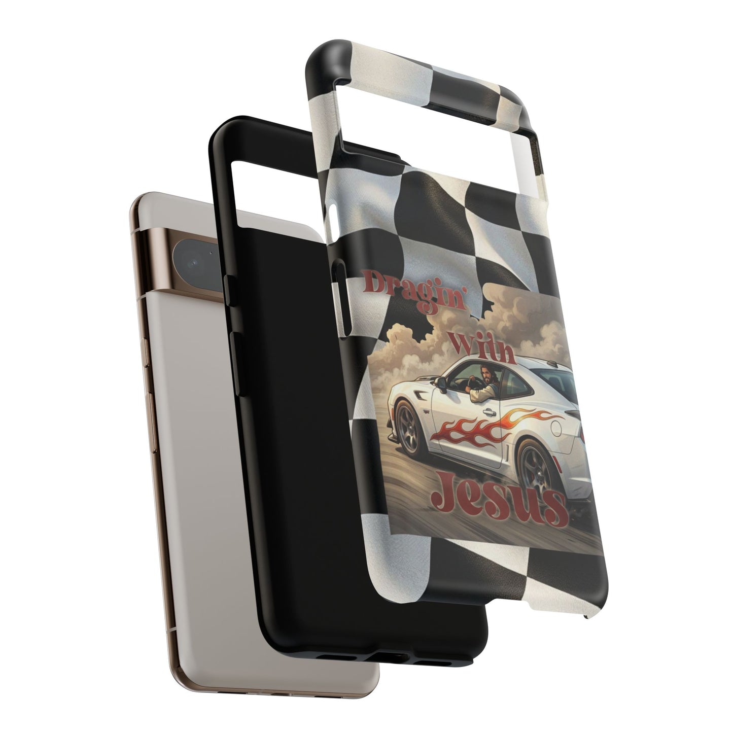Phone Case — "Dragin' With Jesus" Racing Checkered flag - Samsung / Google phones