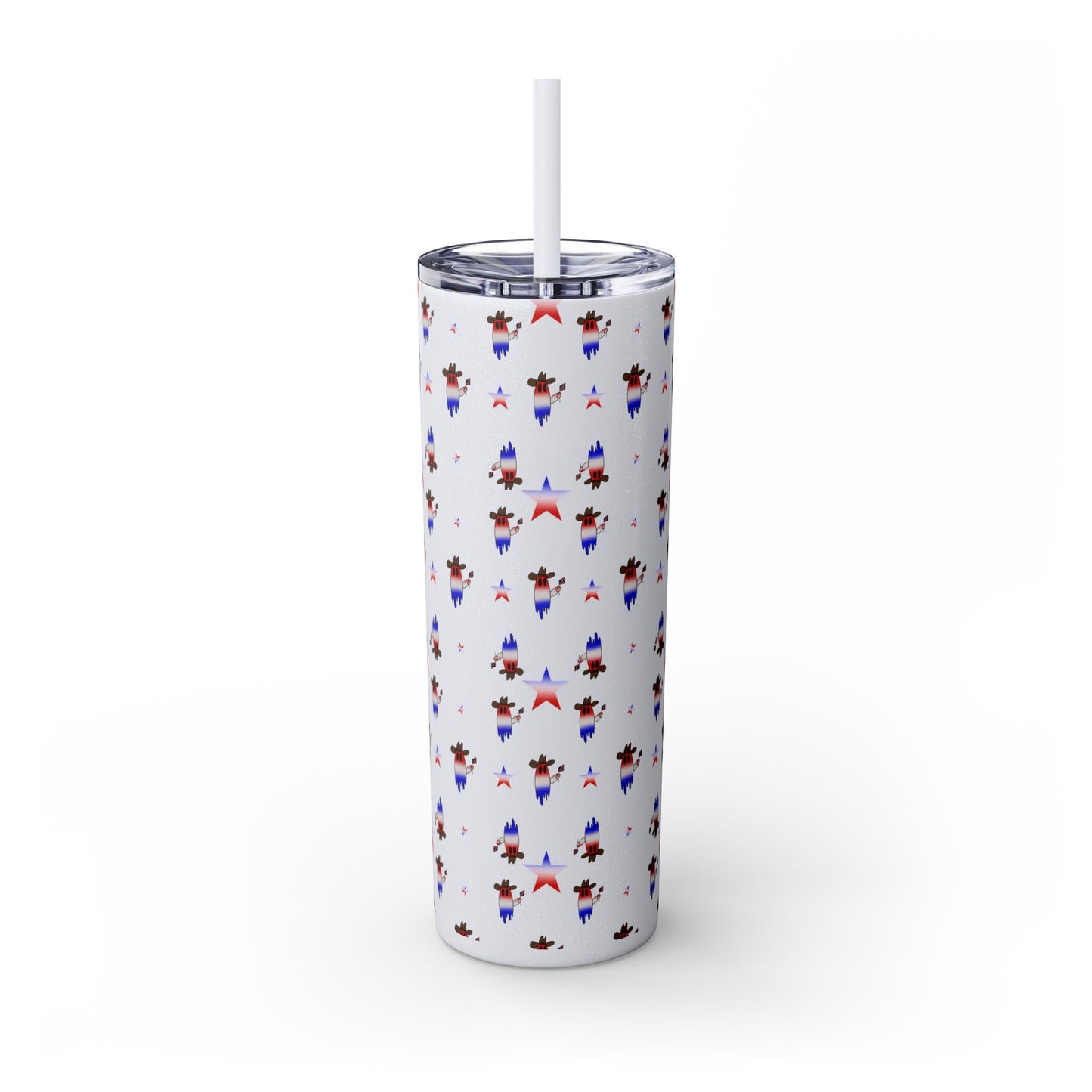 Patriotic Ghost Skinny Tumbler 20oz — Fourth of July Red White Blue Straw Cup