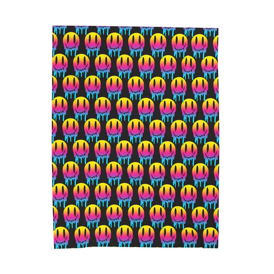Velveteen Plush Blanket — Colorful Dripping Smiley Face Throw for Teens & Pop Art Lovers
