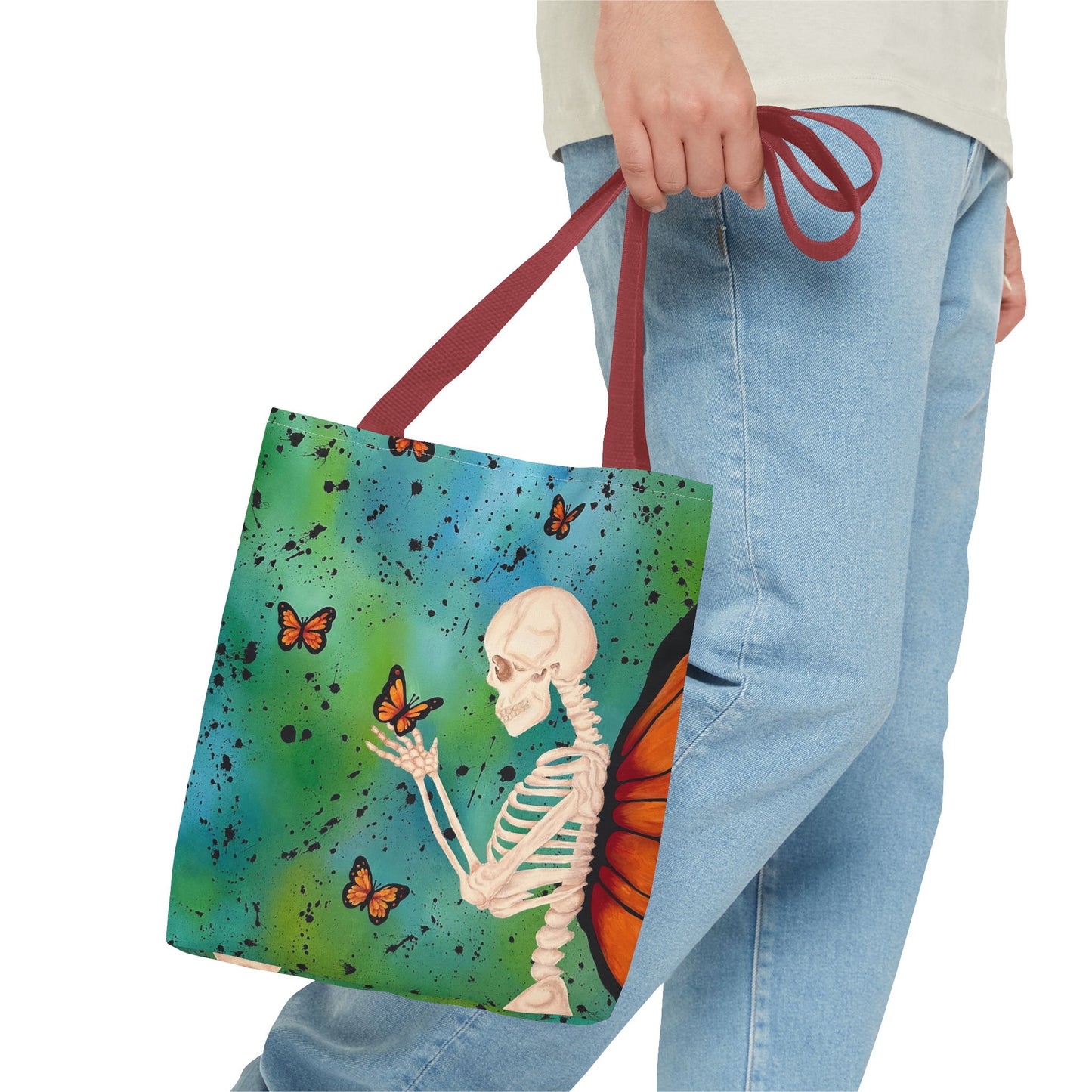 Skeleton & Monarch Tote Bag – Butterfly Skull Art Tote