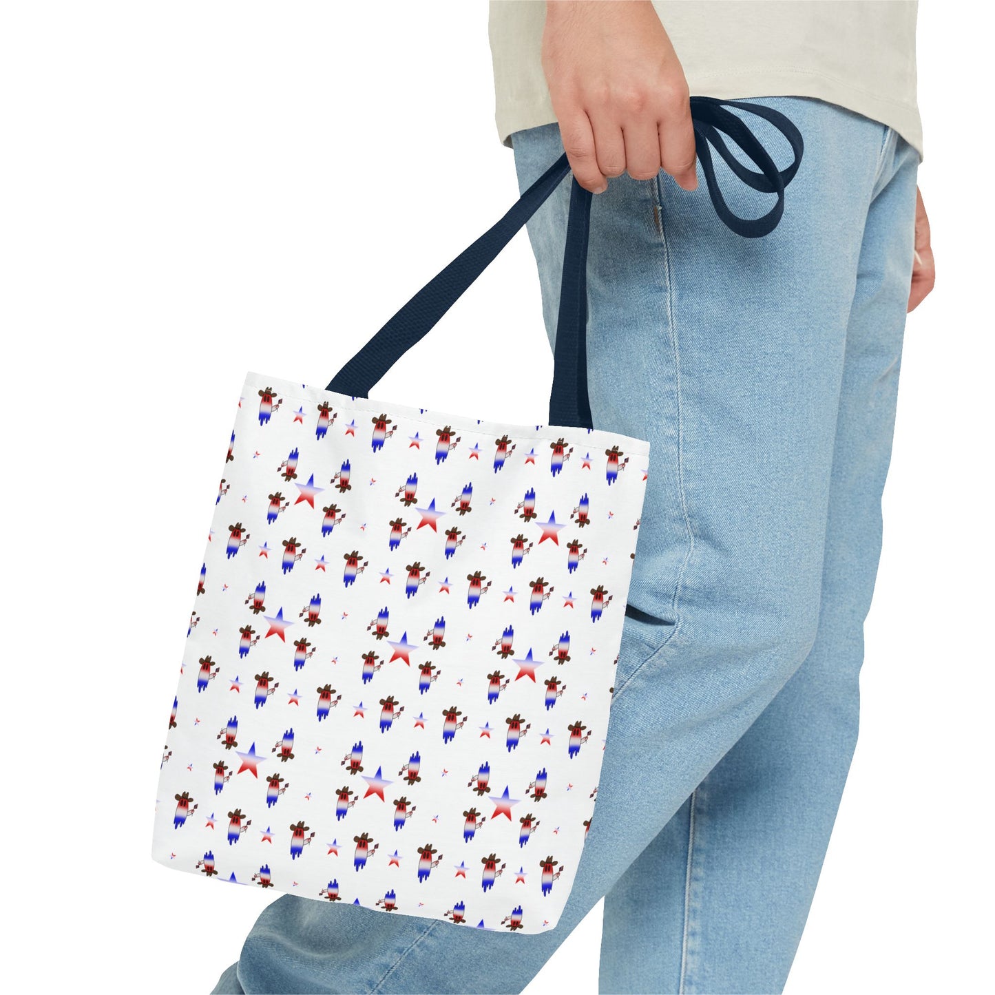 Patriotic Ghost Pattern Tote Bag – Red White Blue All-Over Print