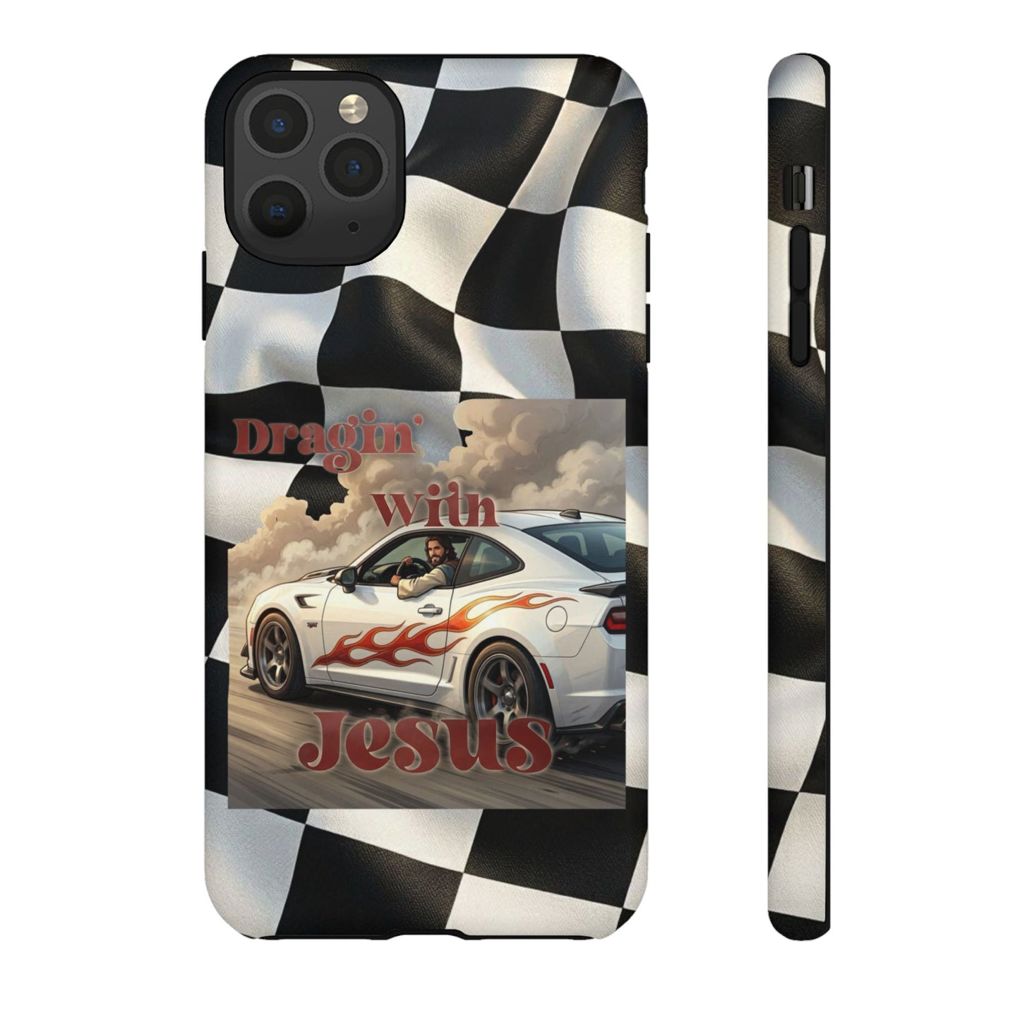 Phone Case — 'Dragin' With Jesus' Racing Checkered Design - iPhone
